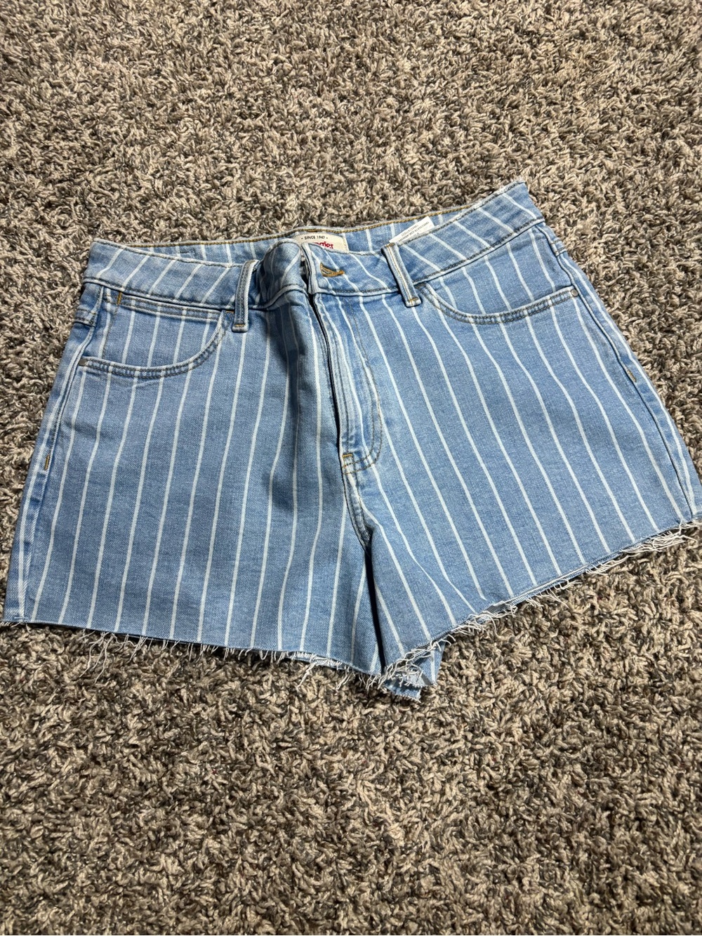 Wrangler Light Blue and White Pinstripe Denim Shorts